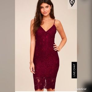 Lulus burgundy red lace midi dress